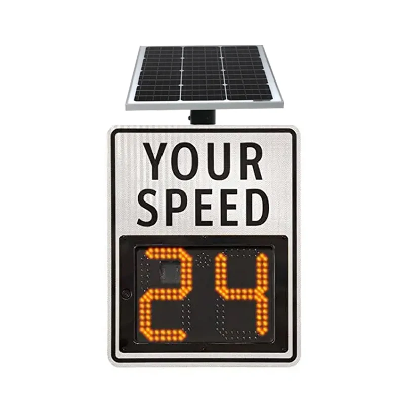 Solar Powered LED Traffic Speed Radar Sign Flashing Limit Indicator Roadway Safety MPH Detect Trailer