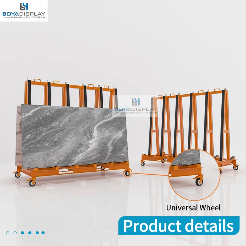 Factory Direct Sales High Quality Metal Steel Granite Marble Quartz Stand Heavy Stone Display Stand With Wheels