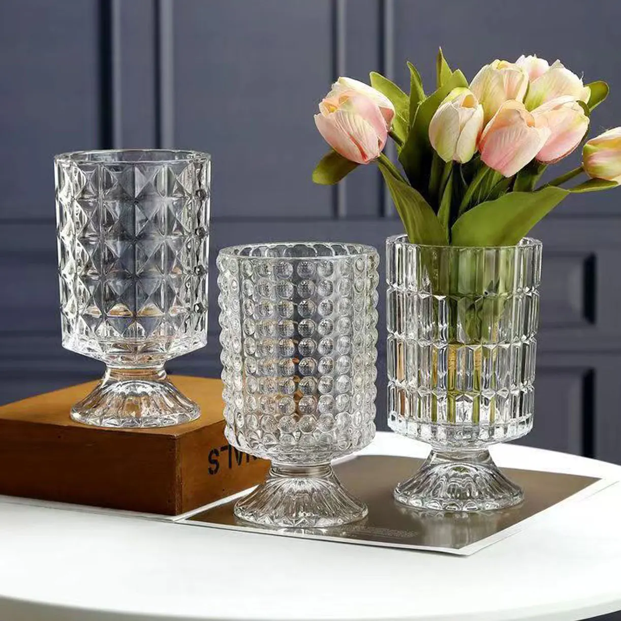 Vintage style embossed glass vases modern home decoration decorated