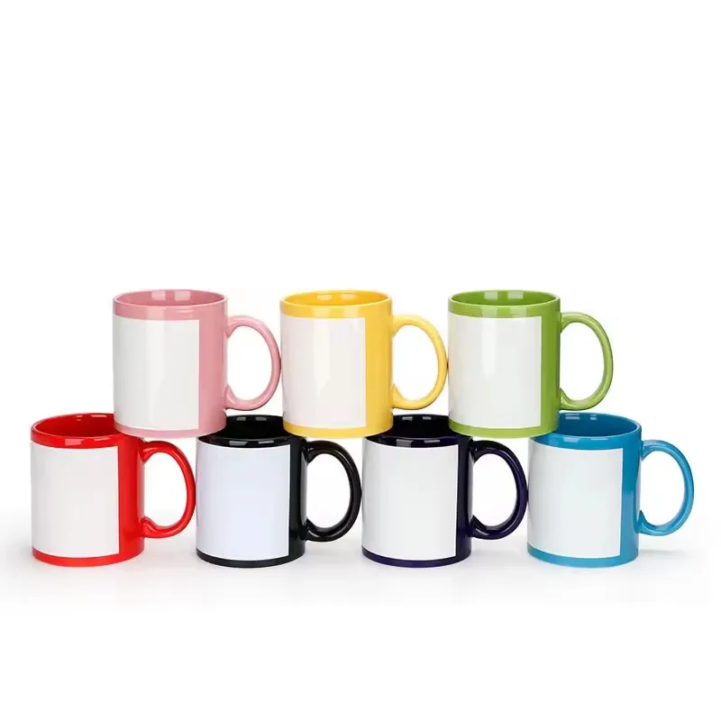 Mida 11 Oz Sublimation Color Coating Ceramic Mugs With White Patch Full Color Sublimation with Handle