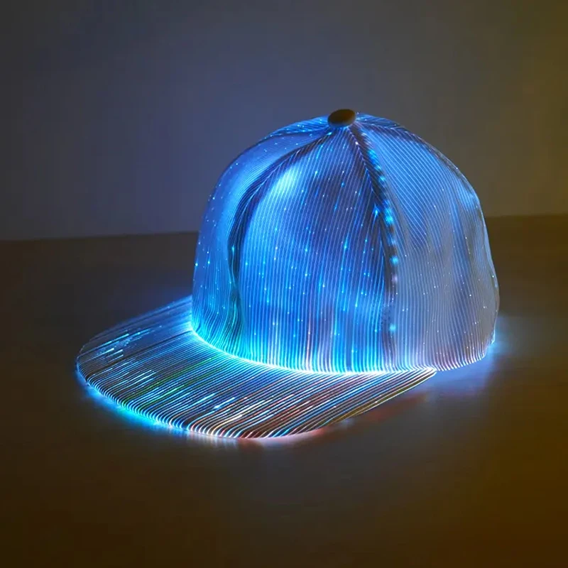 Custom LED Fiber Optic Light Theme Hip Hop Hat Custom Exclusive Bar Party Pattern LED Full Color Fiber Optic Light Baseball Caps