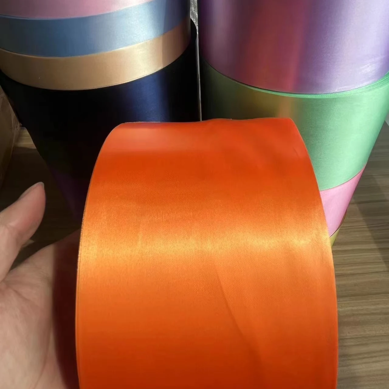 Factory Price Orange Polyester Satin Ribbon 196 Colors Single Face Customized 100mm Satin Sash Ribbon Gift Ribbon