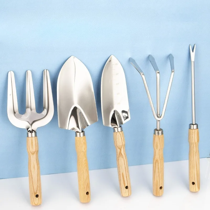 5pcs wooden handle garden yard tools stainless steel metal hand garden tools set