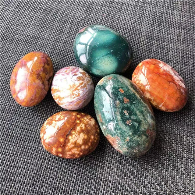 New arrivals semi precious stone natural ocean jasper crystals palm stones for Healing Reiki