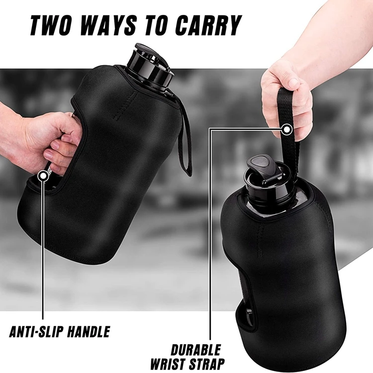 Customization Half Gallon and Straw lid BPA Free Sports Water Bottle Jug with Handle 2.2L Water Bottle with Sleeve