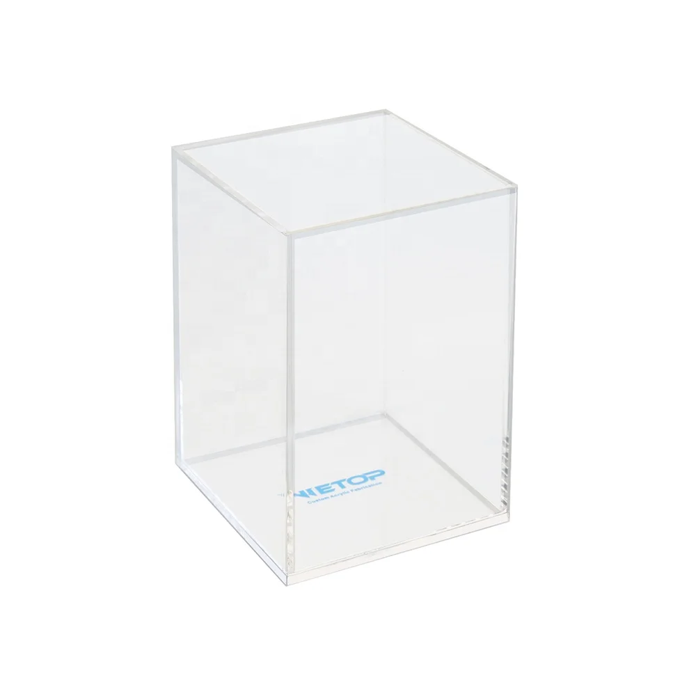 Custom Acrylic Pen Box, Lucite Pencil Holder with Printing Logo Square and Round Shape Desktop Organizer