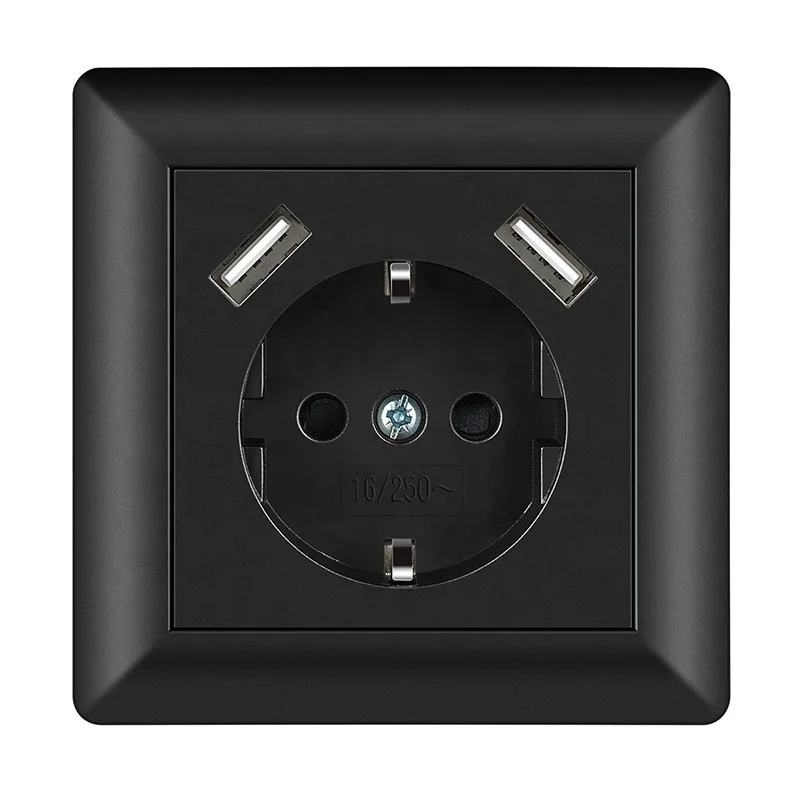 Factory Price Dual USBA German Wall Socket 3.4A 55*55mm Cover Style 16A EU USB Wall Schuko Socket For Home Furniture
