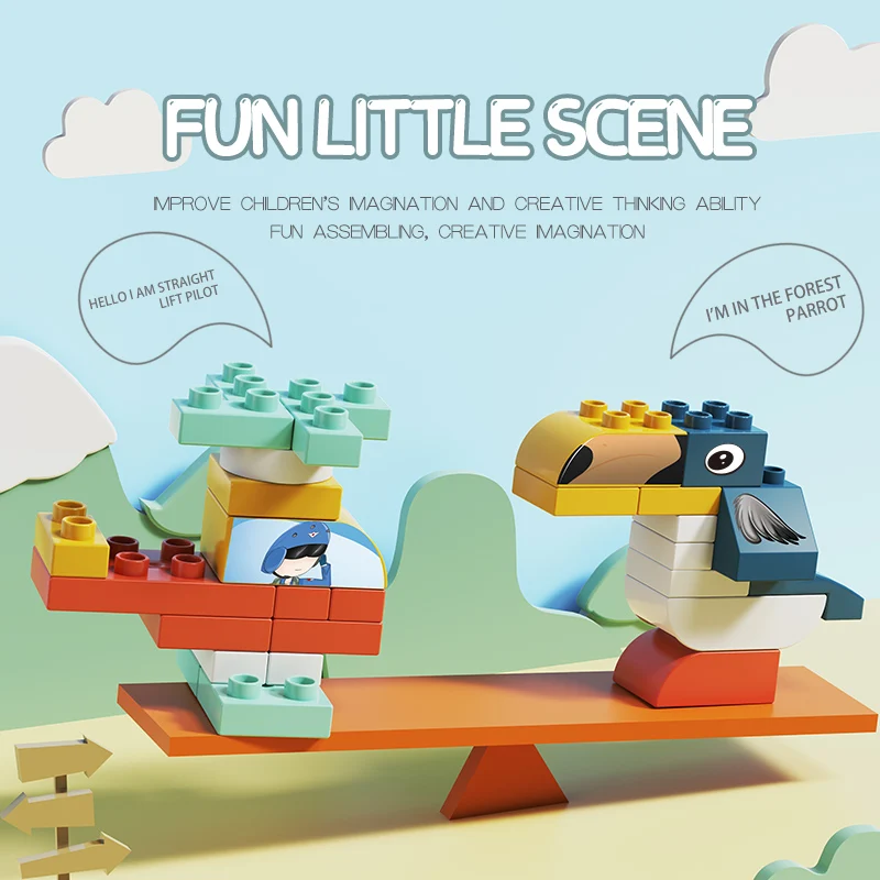 PANDAS 113PCS Cute Animal DIY Large Particles Creative Building Block Plastic Animal Modeling Gift Educational Toys For Kids