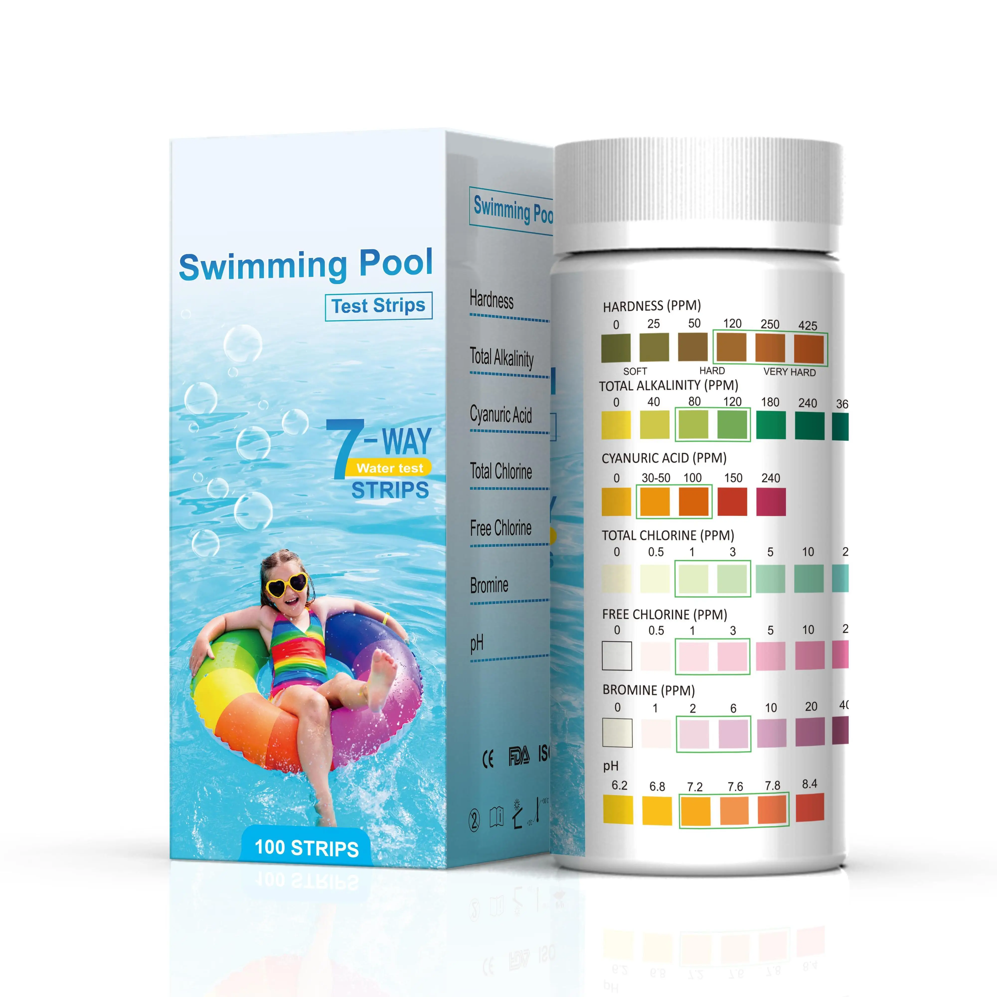 Swimming Pool and SPA Test Strips, Hot Tub Test Strips 7 in 1, Accurate Tests for PH, Hardness, Total Chlorine, Bromine...