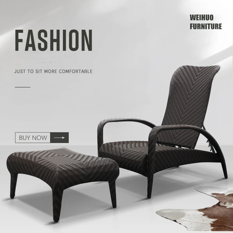 
Outdoor furniture garden beach ues rattan sun lounger chair with footrest 