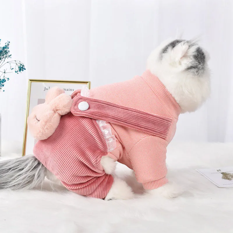 Wholesale Autumn Winter Cute Warm Rabbit Bear Shape Cheap Four-legged Cotton Padded Coat Soft Pet Clothes Overalls For Cat Dog