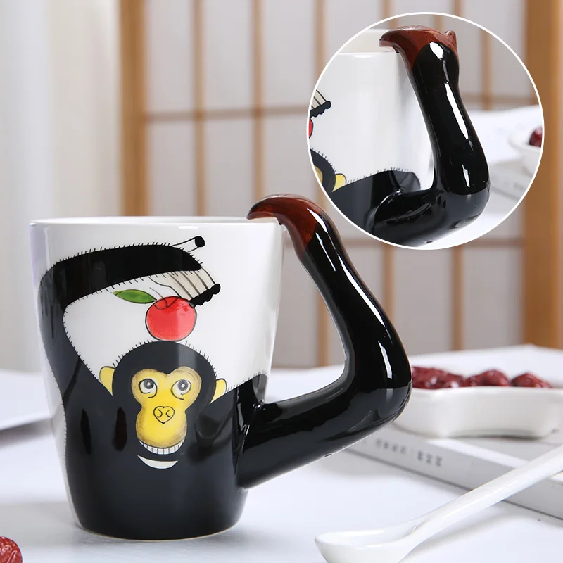 Baby use child use lovely 3d animal cat design ceramic coffee water mug cup with animal handle made in china