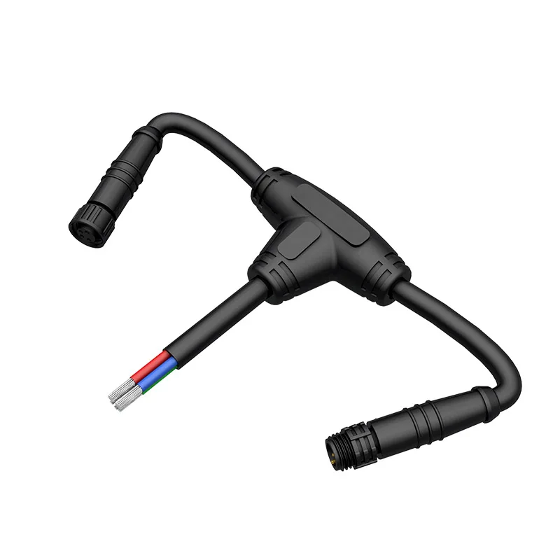 LED plug and socket 12M T shape connector Junction Waterpoof Screw Connection T Connector