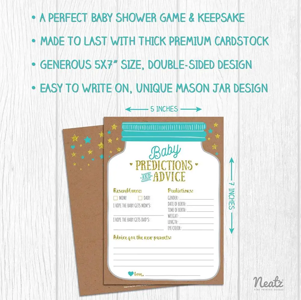 50 mason jar gender neutral boy or girl  baby shower prediction advice cards for baby shower decorations or games