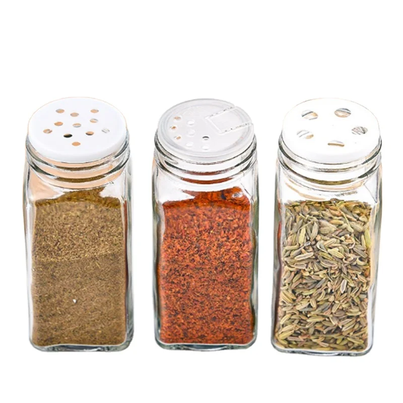 Wholesale Square Seasoning Jar Bottle 4oz Spice Glass Shaker with Meta Screw Lid