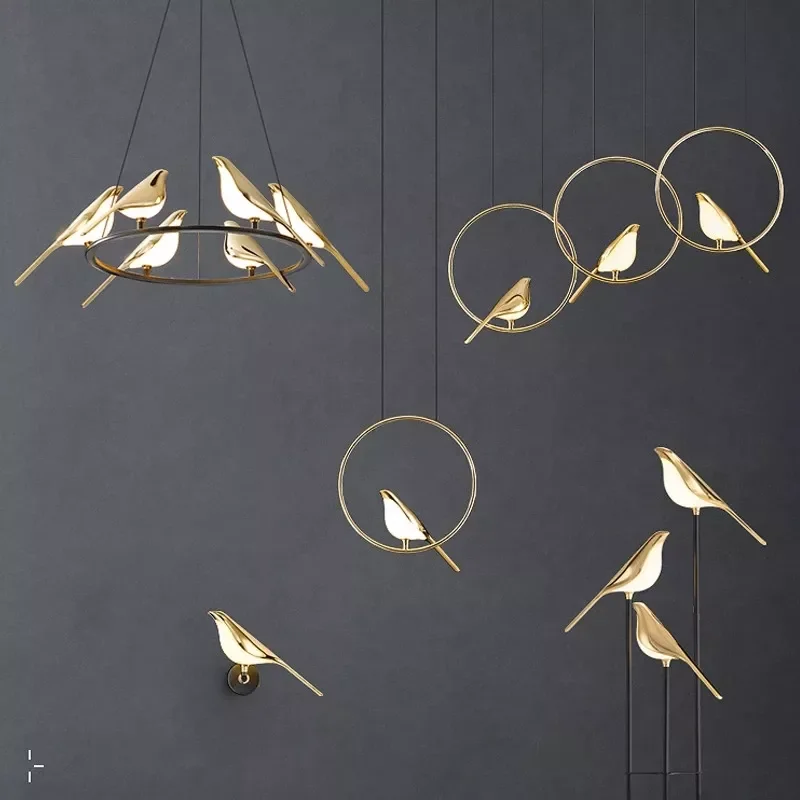 Kasanto Nordic Modern Gold LED kitchen Chandelier Lamp Bird Hanging Light Pendant Lighting For Living Room