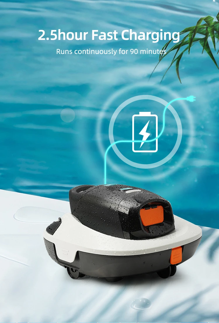 Fast Charging Wireless Long Runtime Flexible Robotic Water Filter Pool Vacuum Cleaner