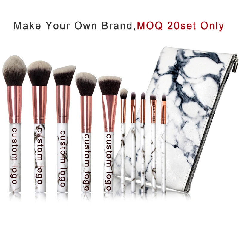 
High Quality 10Pcs Marble Makeup Brush,Cosmetic Makeup Brush Set,Custom logo Private Label Powder Brushes Makeup Brush Tool 
