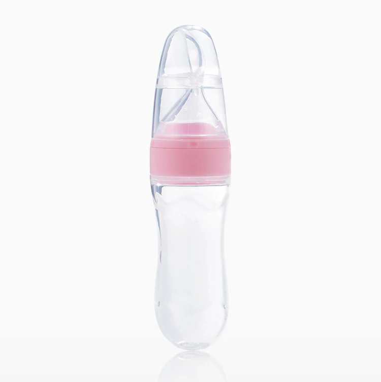 Soft Tip Dust-proof Leakage-proof Feeding Pureed Food 90ml 3 oz Baby Silicone Bottle Squeeze Feeder with Spoon