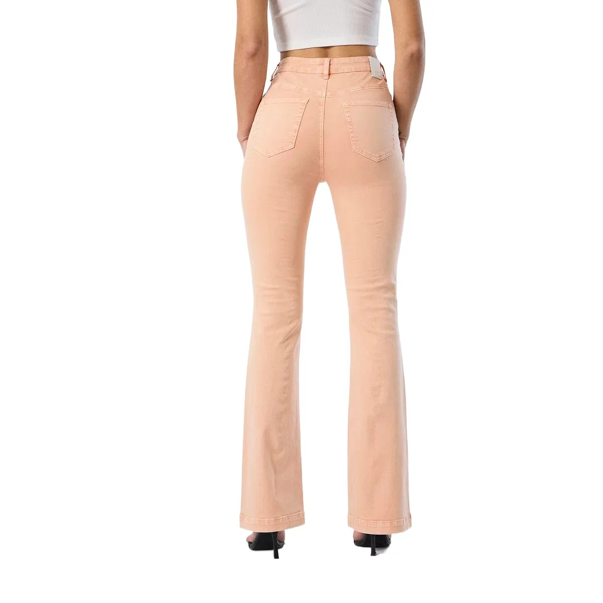 New Fashion Orange Colored High Waist Skinny Flare Jeans for Women Trendy Stretchy Wide Leg Pants Casual