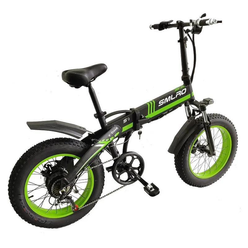 Portable Electric Folding Bike SMLRO S9 20*4.0 Fat Tire Bicycle 500W 1000W Motor 10AH electric adult fat tire bike