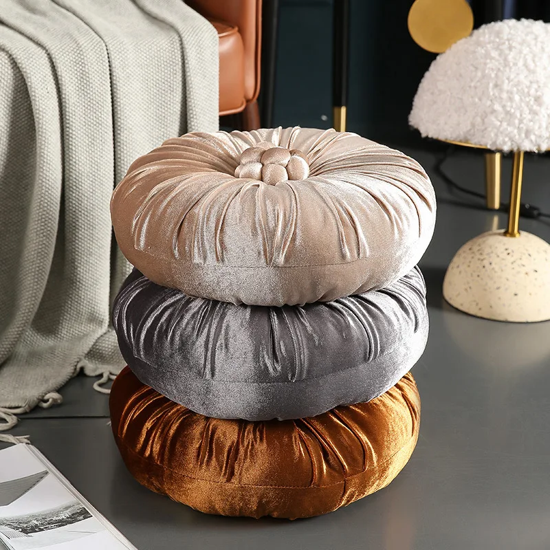 Modern Round Floor Pillow Handmade Pleats Round Pillow Cushion for Couch Velvet Decorative Throw Pillow for Sofa Bed Living Room