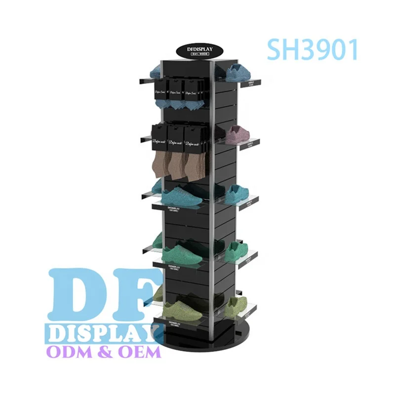 SH3901  Rotating display rack shoe display rack slat wall stand shelves sock display rack stand for shop store
