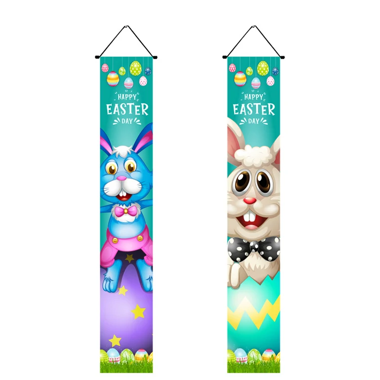 Easter Couplets With Rabbit Egg Outdoor Hanging Decoration 30x180cm Polyester Flag