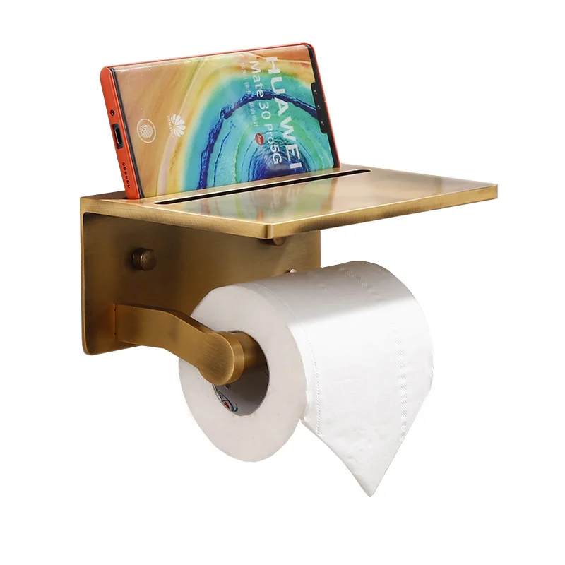 Space Aluminum Wall Mount bronze toilet paper holder with phone shelf toilet tissue holder toilet paper roll holder