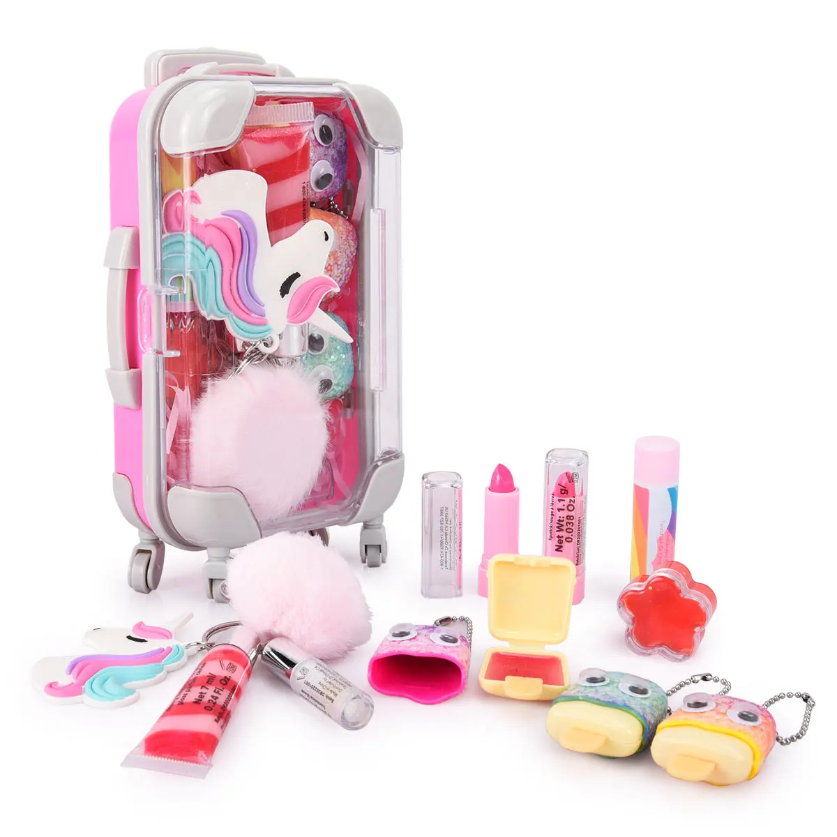 Suitcase Travel Case Kid Mini Glitter Matte Clear Custom Vegan Keychain Wholesale Plumper Glossy Vendor Private Label Lip Gloss