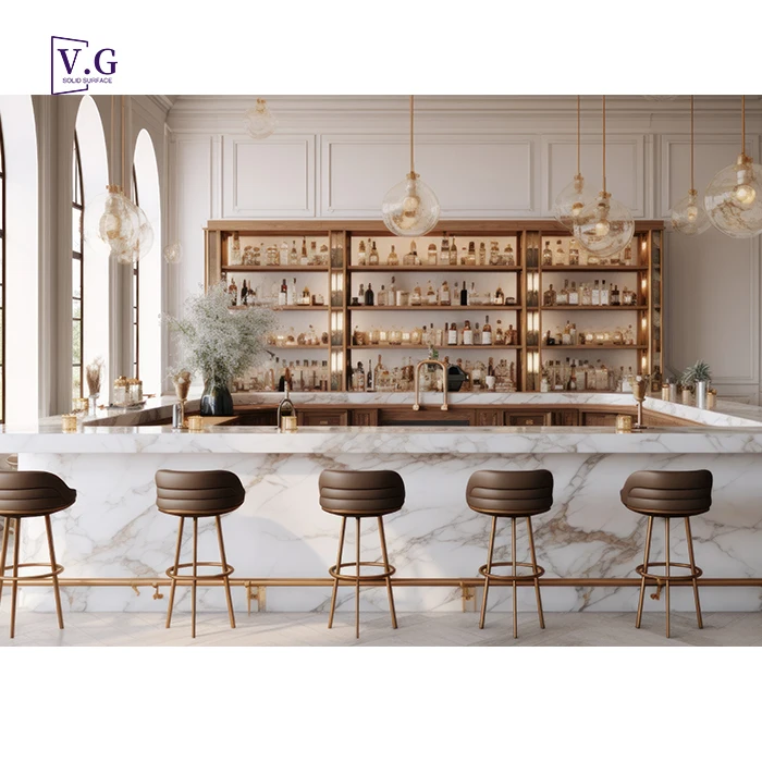 customize best luxury restaurant bar counter solid surface marble semi circle bar counter cafe bar counter design