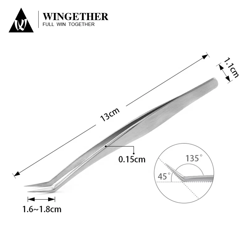 Wingether Best Selling In Stock Stainless Steel Diamond Tip Tweezers 45 Degree Stainless Tweezers Tweezers Eyelash Extens