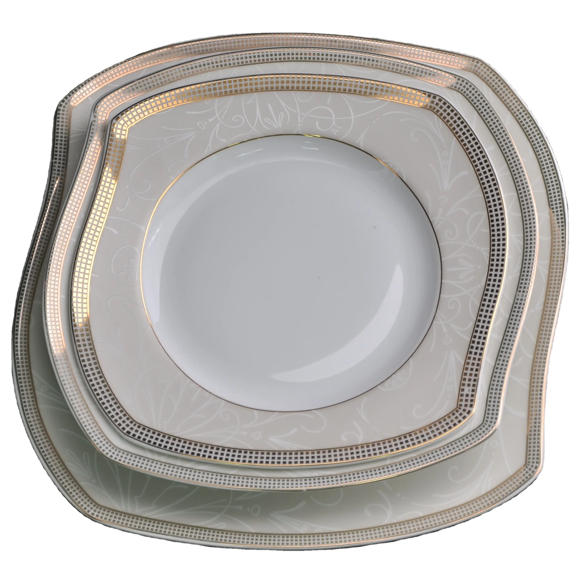 Европейский стиль фарфор 18 шт квадратные фарфоровые столовые наборы, набор посуды с золотом