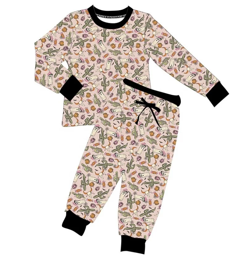 2022 Wholesale Toddler Baby Halloween Lounge Set Pink Boo Ghost Pattern Kids Girl Boutique Outfits Clothing Set