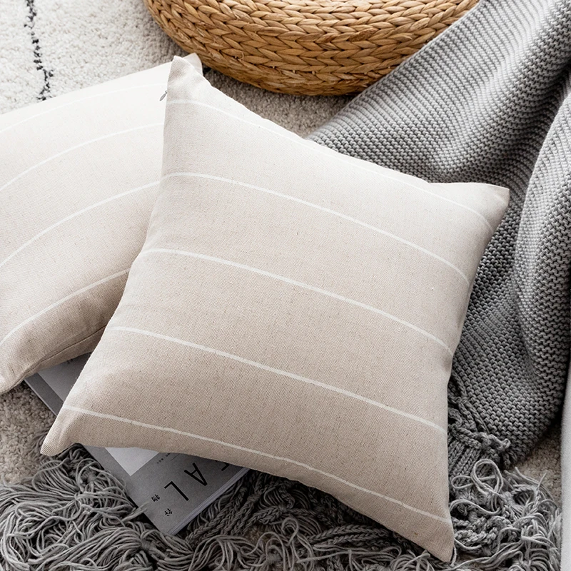 Innermor Striped Cushion Cover Simple Style Pillow Case Home decorative Faux Linen For sofa bed car seat 45x45 ready made