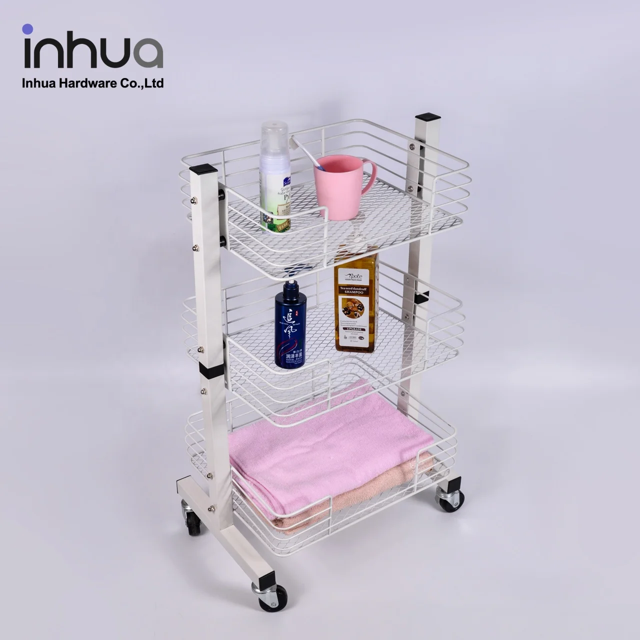 
Amazon hot sale rolling storage rack three layers removable storage cast household and kitchen cart 