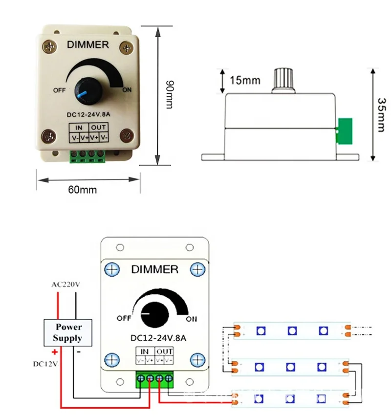 DC12V 24V 18A Knob LED Dimmer for led lights 1080W Dimmer