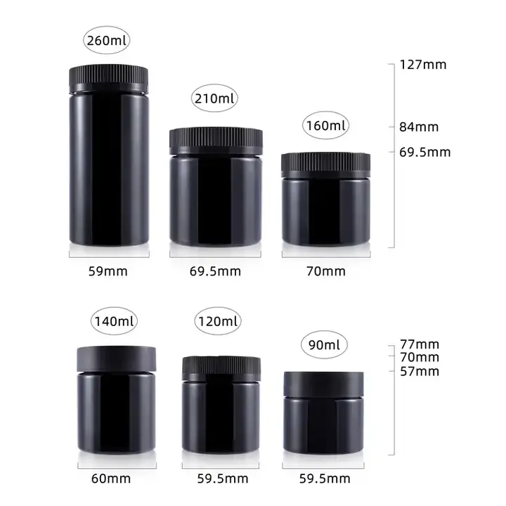 120cc 150cc Soft Touch Black Nutrition Bottle 30 tablets Hemp Gummies HDPE PET Jar with black child proof cap for pills capsules
