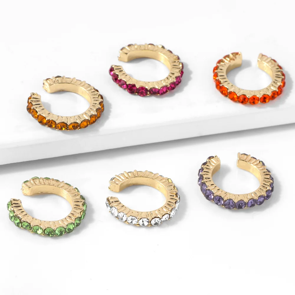 CLARMER Wholesale custom new fashion hot selling jewelry multi-color luxury 6 pcs set rhinestone cuff earrings for women