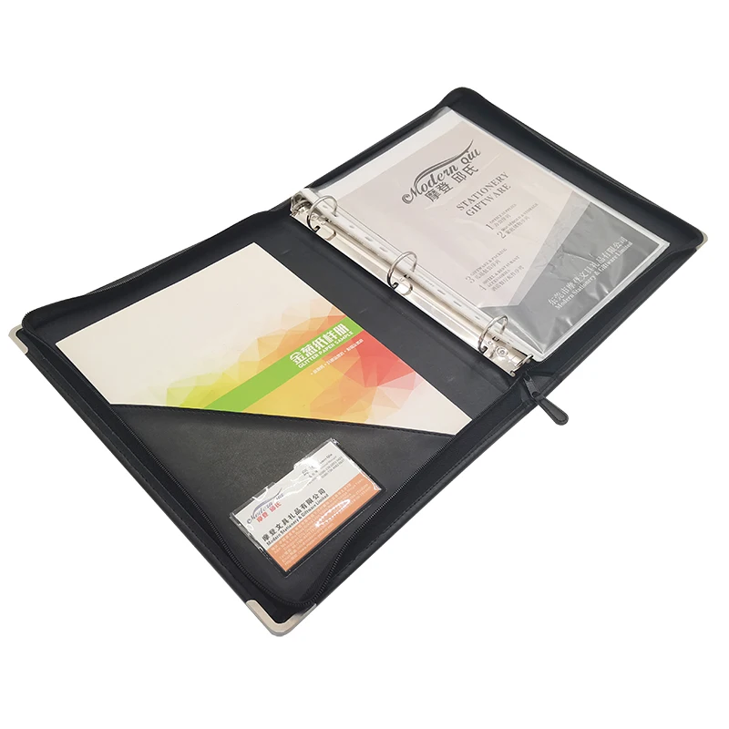 Modernqiu A4 File Folder with Zipper PU Leather 3 Binder Card Holder Document Portfolio-Modern Filing Products