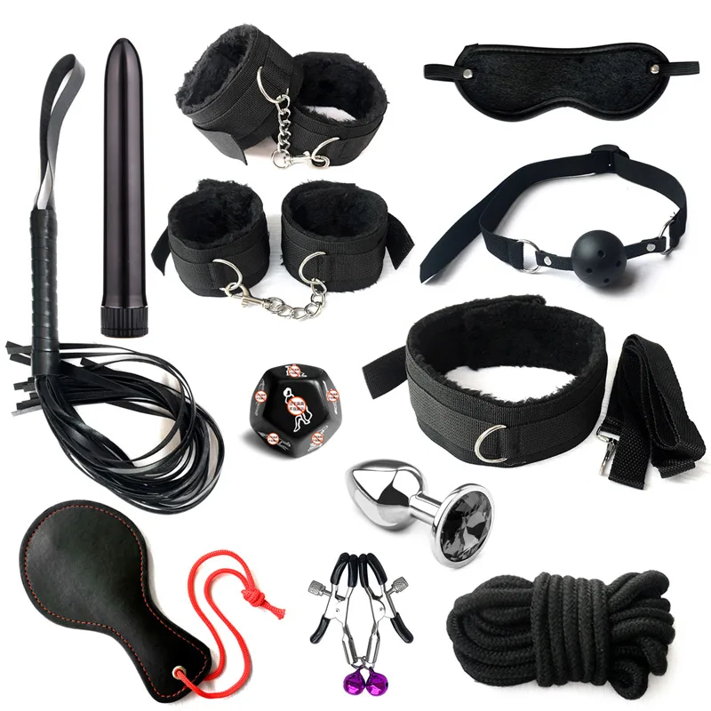 12pcs/set Adult Sex BDSM Toys Fun Toy Neck Bondage Handcuffs Cuffs Strap Whip Rope bondage-sex-toys
