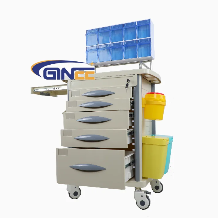 Ginee Medical Customized Nursing Cart With Wheels Hospital Anesthesia Trolley With Anesthesia Rack in Clinic