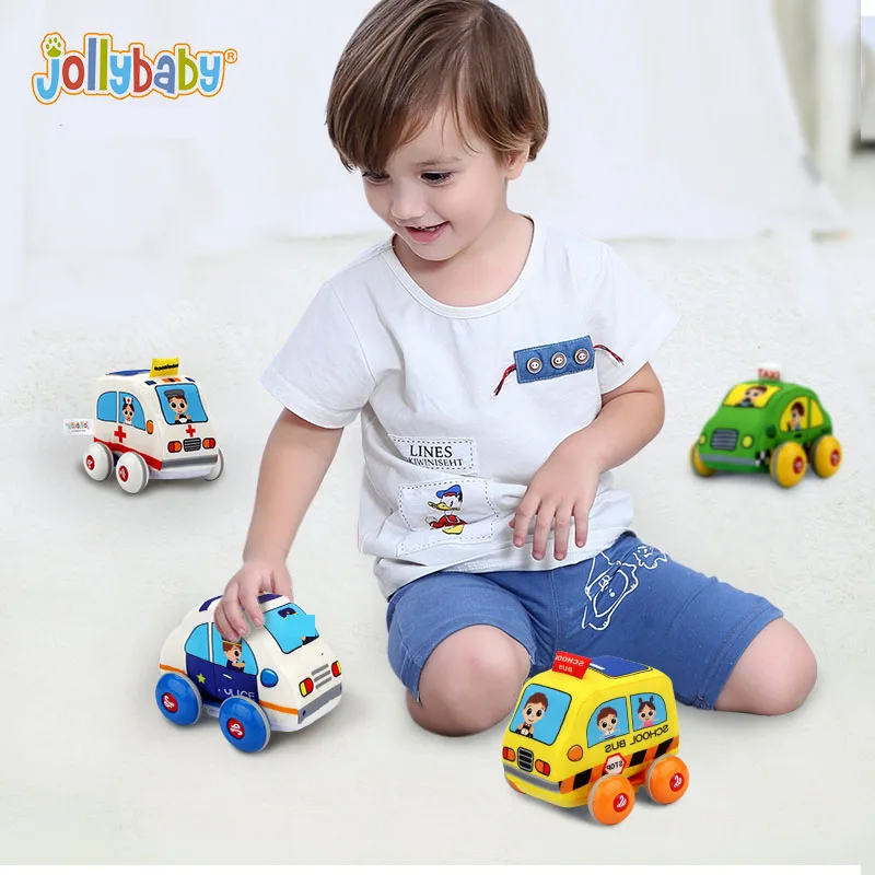 
Custom pull back vehicle set soft baby car toy with 4 cars and trucks and carrying case 
