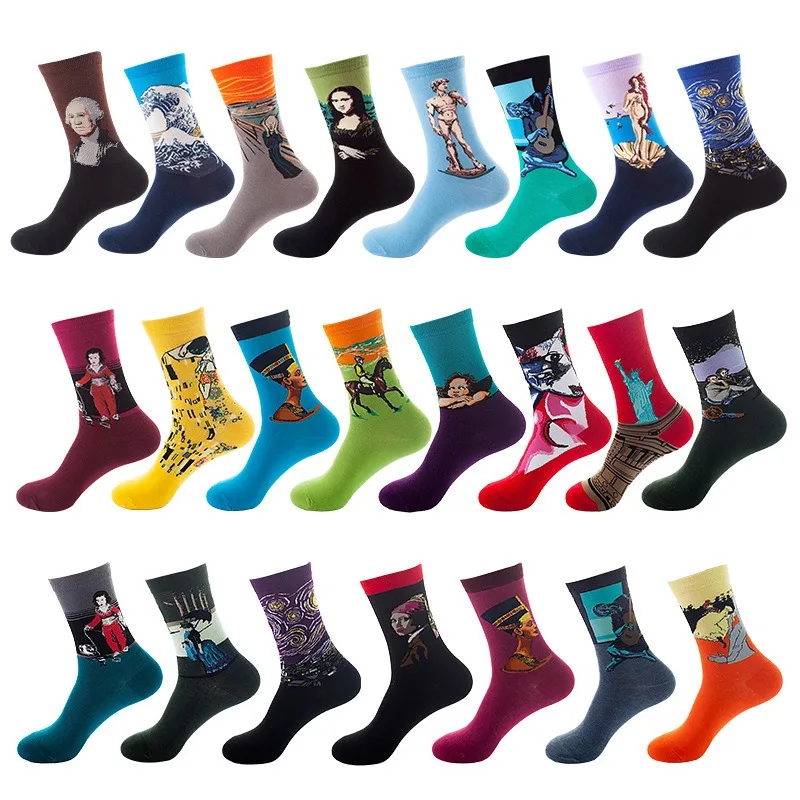 WUYANG FACTORY WY-040 Wholesale new happy patterns jacquard fashion novelty crew sock custom designs fashion socks for men/women