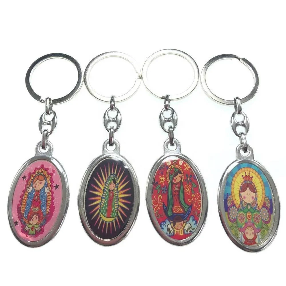 Wholesale Religious Keychain With Epoxy Baby Guadalupe Icon Alloy Keyring Catholic