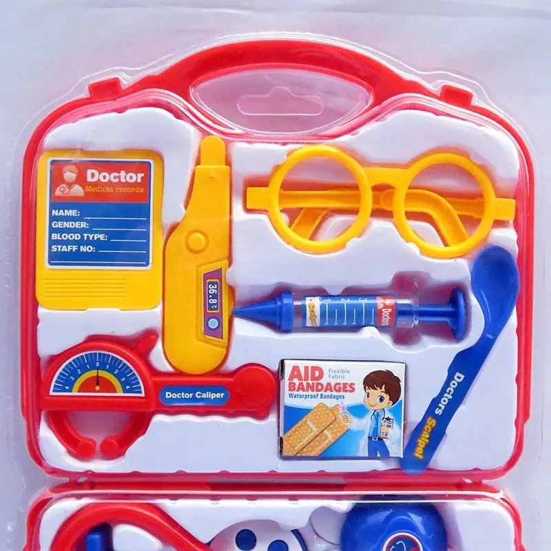 Unisex Portable Plastic Suitcase Educational Toy Set for Baby Nurse & Doctor Play Games Simulation Medical Tool Kit Role Play