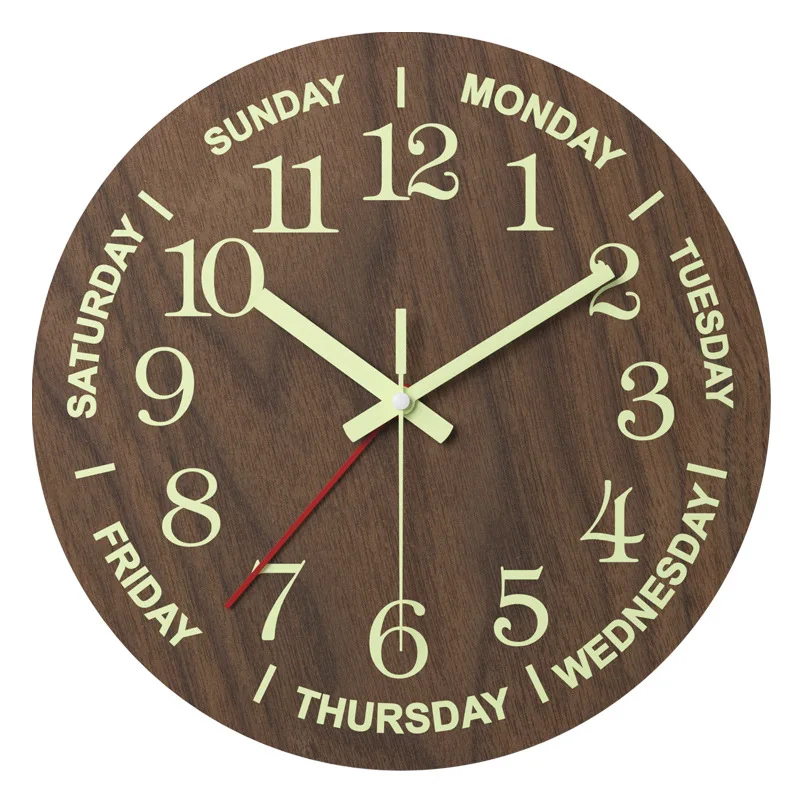 12 inch 30CM bedroom silent clock household living room  simple quartz clock wood luminous wall clock