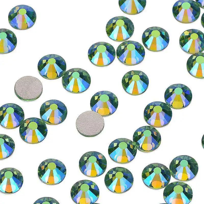 Glitter SS6 8 10 12 16 20 30 Peridot AB  Glass Crystals Hot Fix Rhinestones Flatback Hotfix Glass Strass Iron On Crystal Stones