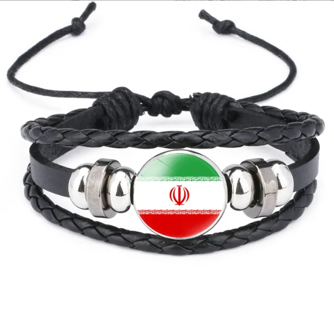 Asian national flags,Iran flag cowhide bracelets, black handmade woven bracelets