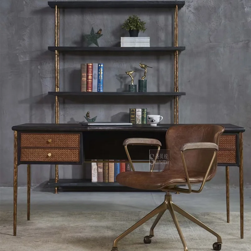 wholesale antique leather swivel reading chair vintage brown genuine leather armchair with wheels medium back home office chair